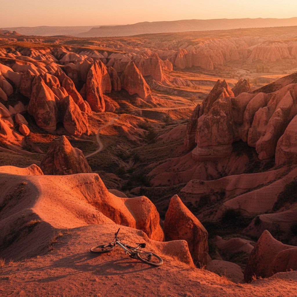 Kızılçukur Vadisi'nin gün batımında kırmızıya dönen tüf duvarları